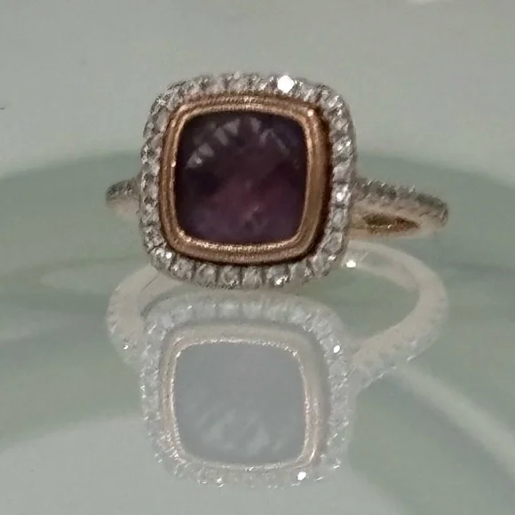 Genuine diamond ring with amethyst gem - Picture 2 of 7